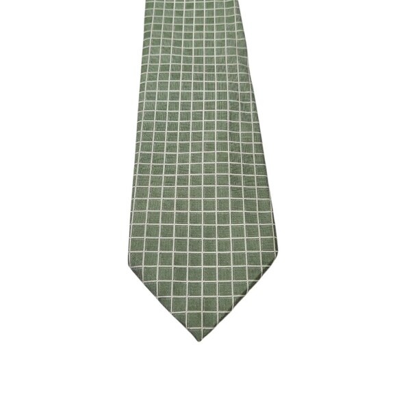 Burberry London Neck Tie Silk Geometric Green Textured Grid 58.5" Made in Italy - Picture 2 of 10